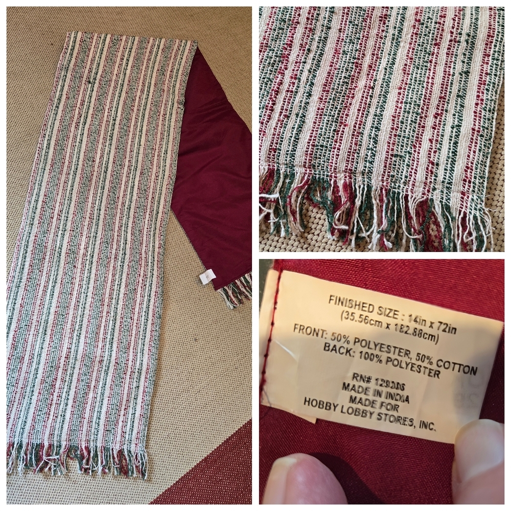 Long Christmas Table Runner Striped Fringed